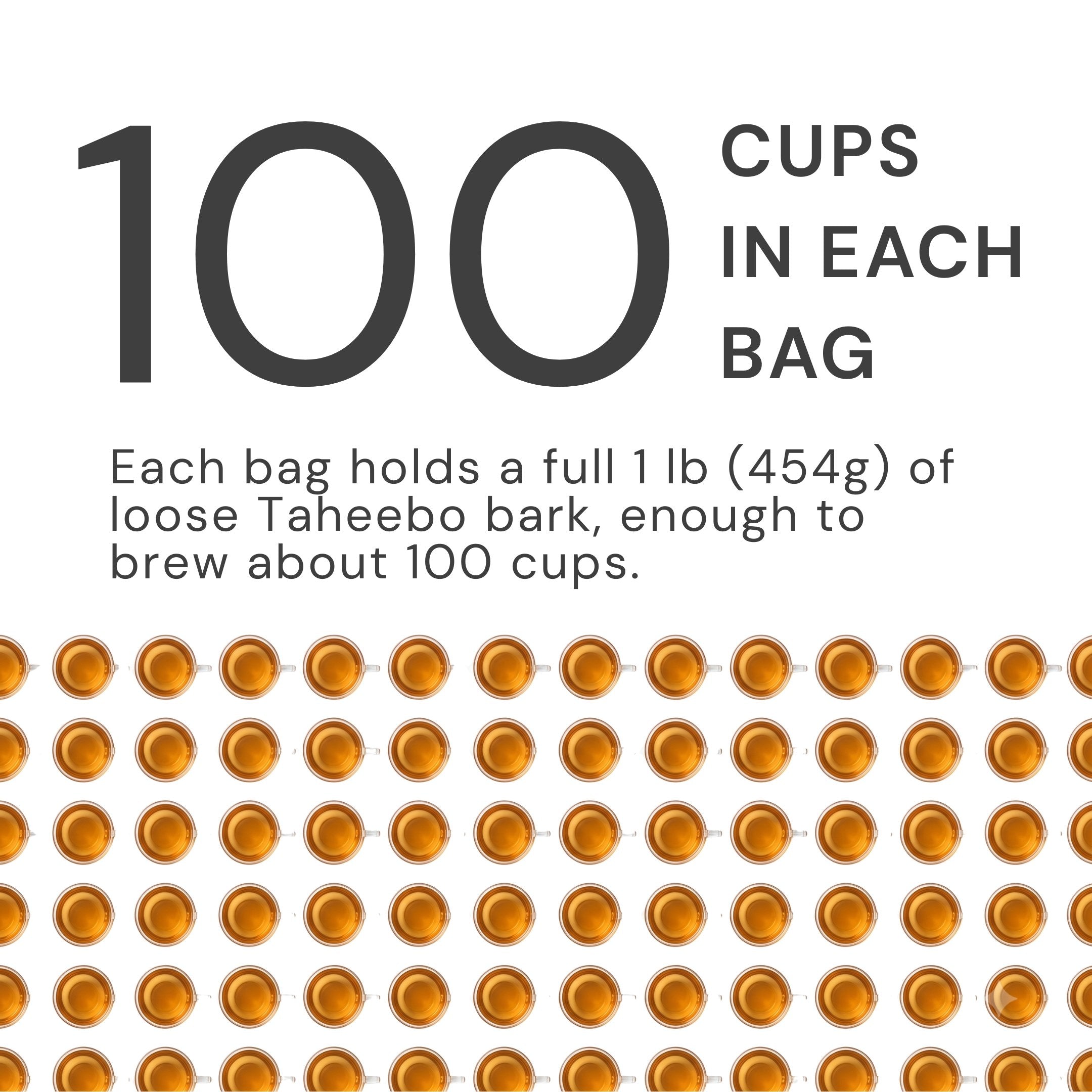 One 1 lb bag of Taheebo tea brews about 100 cups