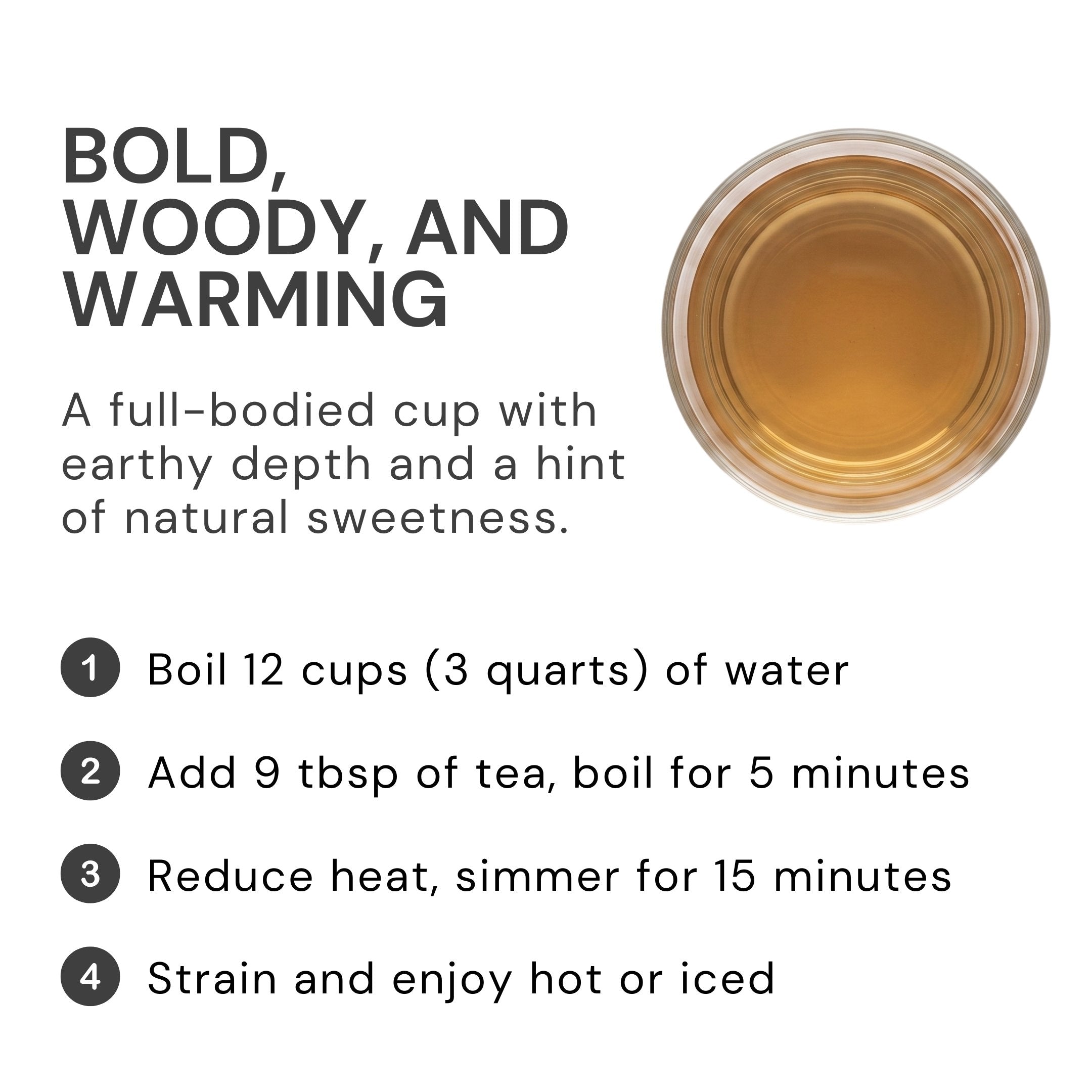 Brewed Taheebo tea with stovetop brewing steps, simmer 20 minutes